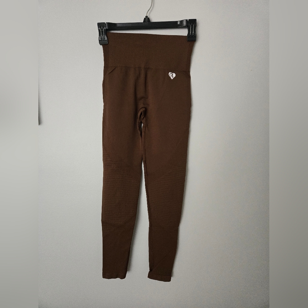 Womens Best High Waisted Seamless Leggings, Brown. Small